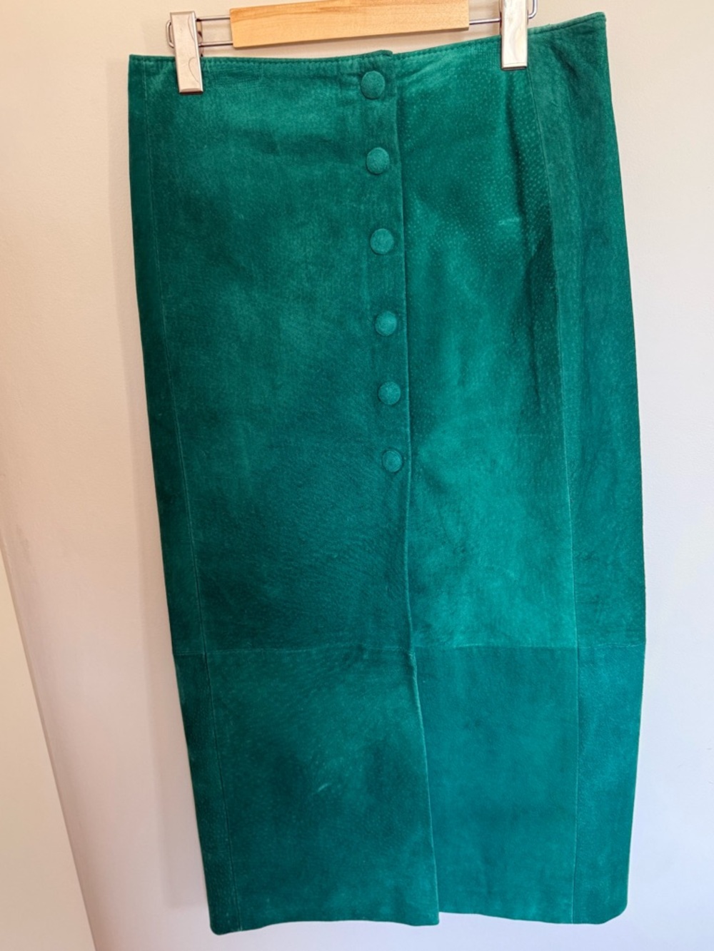 Vintage P.E. Canada Emerald Suede Leather Midi Skirt Made in Canada - Picture 2 of 6